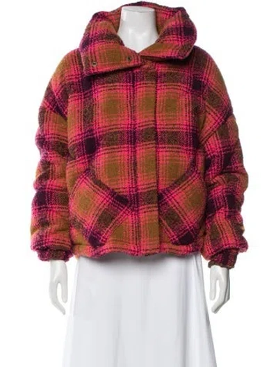 Pre-owned Oof Wear Plaid Print Down Coat In Pink