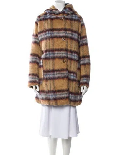 Pre-owned Oof Wear Plaid Print Faux Fur Coat In Brown