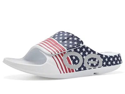 Oofos Ooaah Sport Slide Limited Sandals Stars And Stripes: Men's 13 - Women's 15 Medium In Multi