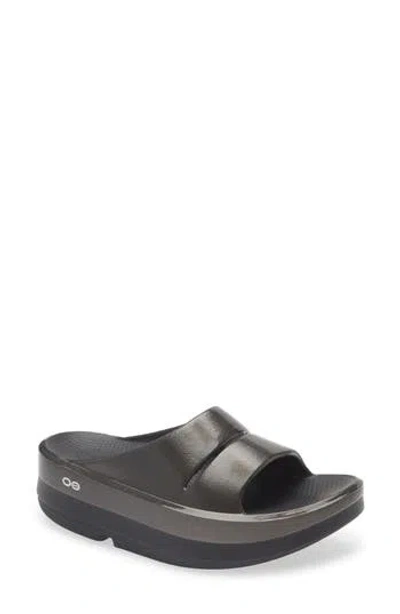 Oofos Oomega Ooahh Slide Sandal In Black