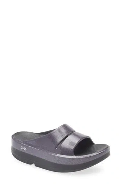 Oofos Oomega Ooahh Slide Sandal In Black