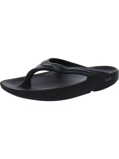 Oofos Oomega Womens Patent Comfort Thong Sandals In Black