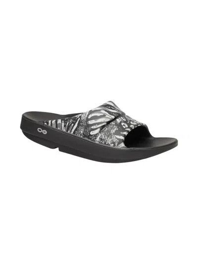 Oofos Women's Ooahh Limited Slides In Black Combo Camo In Multi