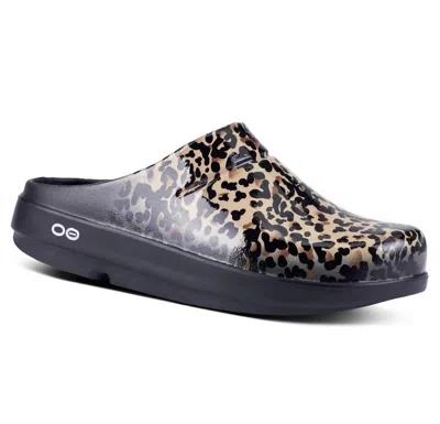 Oofos Women's Oocloog Limited Slide Sandal In Black Leopard In Multi