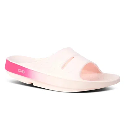 Oofos Women's  Ooahh Sandals Blush Fade Pink Round Toe Slip-on Slide Hawk3180