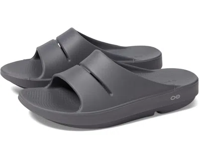 Oofos Women's  Ooahh Sandals Slate Gray Round Toe Slip-on Slide Hawk2473