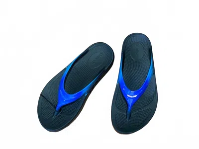 Oofos Women's Oolala Shiny Thong Sandal In Blue Jay