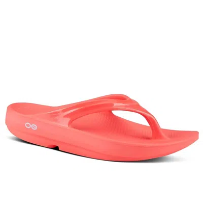 Oofos Women's Oolala Thong Sandal In Coral In Pink