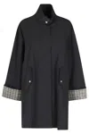 Oofwear Black Two Layers Check-lined Polyester Raincoat In Black