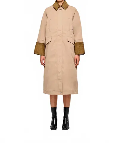 Oofwear Corduroy Collar And Front Pockets Long Jacket In Tan In Brown