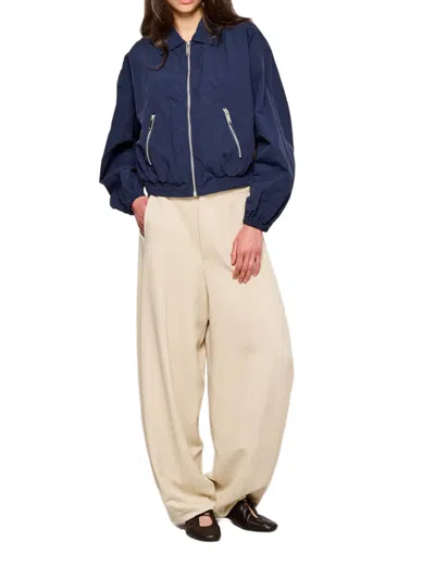 Oofwear Cropped Bomber Jacket With Zippered Pockets In Blue