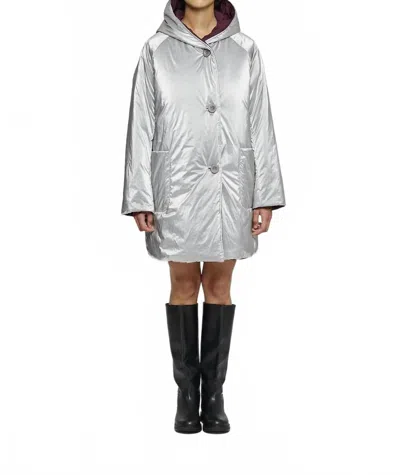 Oofwear Reversible Mid-length Jacket With Hood In Silver/plum In Gray