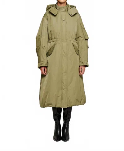 Oofwear Water Repellent Long Puffer Coat In Army Green