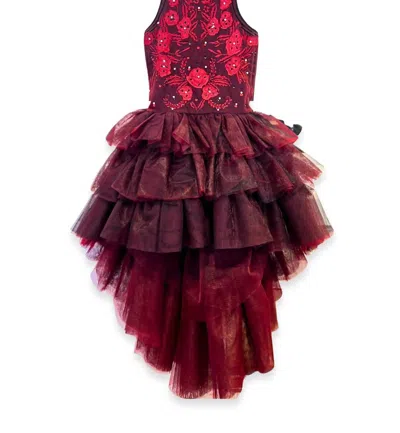 Ooh La Kids' Girl's Chloe Floral Dress In Burgundy In White