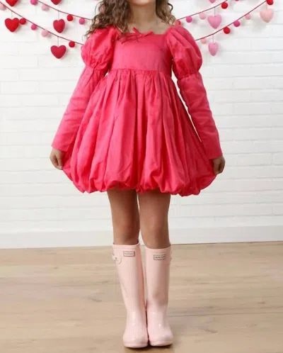 Ooh La Kids' Girls Simone Bubble Sleeve Skirt Dress In Pink/red