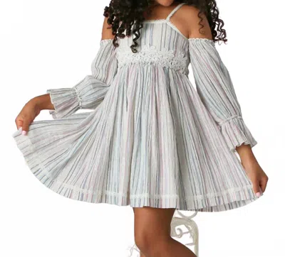 Ooh La Kids' Tilly Stripe Dress In Sky Blue And Lilac In Multi