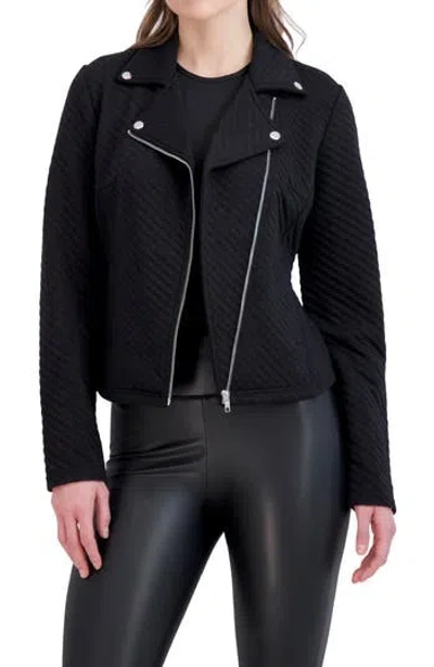 Ookie & Lala Asymmetric Knit Moto Jacket In Black