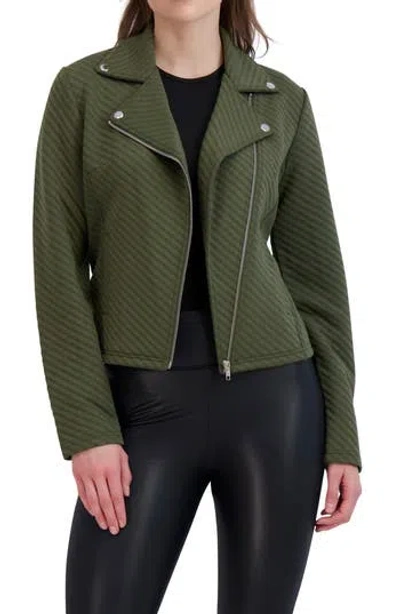 Ookie & Lala Asymmetric Knit Moto Jacket In Green