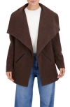 Ookie & Lala Drape Collar Open Front Jacket In Brown