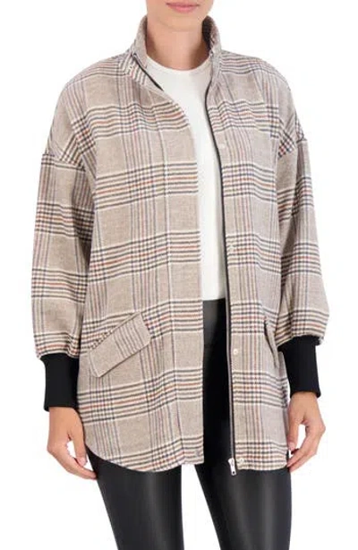 Ookie & Lala Faux Cashmere Rib Cuff Jacket In Camel Plaid