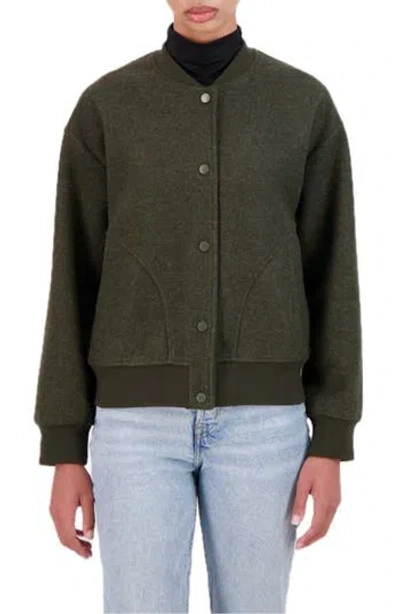 Ookie & Lala Faux Wool Bomber Jacket In Green