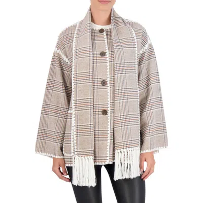 Ookie & Lala Faux Wool Scarf Coat In Camel Plaid