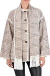 Ookie & Lala Women's 2-piece Whipstitch Scarf & Jacket Set In Camel Plaid