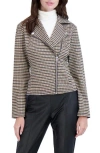 Ookie & Lala Houndstooth Asymmetric Zip Moto Jacket In Black/brown/camel