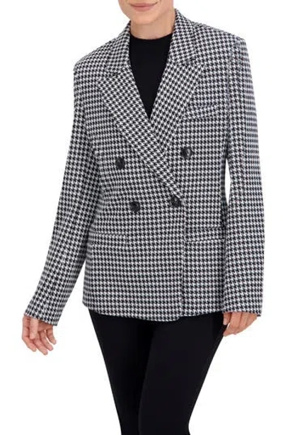 Ookie & Lala Houndstooth Double Breasted Blazer In Black