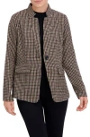 Ookie & Lala Houndstooth Inverted Notch Lapel Blazer In Brown