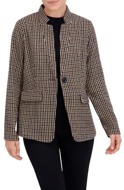 Ookie & Lala Houndstooth Inverted Notch Lapel Blazer In Brown