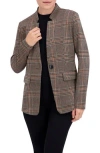 Ookie & Lala Houndstooth Inverted Notch Lapel Blazer In Brown