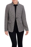 Ookie & Lala Houndstooth Inverted Notch Lapel Blazer In Gray