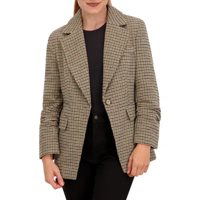 Ookie & Lala Houndstooth Ruched Sleeve Blazer