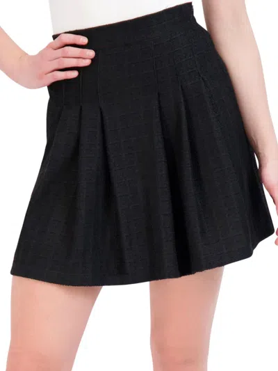 Ookie & Lala Inverted Pleat Tweed Flared Mini Skirt In Black