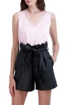 Ookie & Lala Lace Trim V-neck Satin Tank In Light Pink
