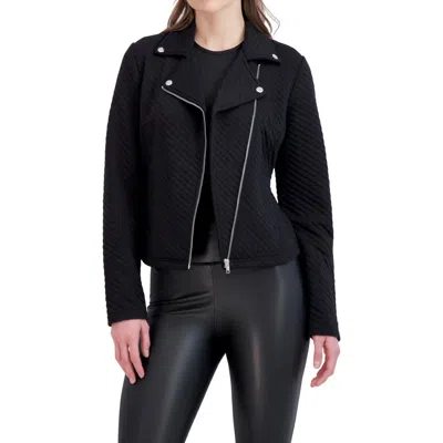 Ookie & Lala Linear Knit Moto Jacket In Black