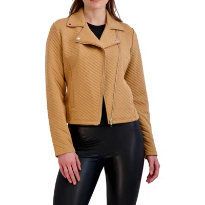 Ookie & Lala Linear Knit Moto Jacket In Brown