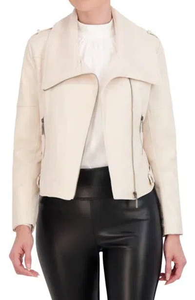 Ookie & Lala Mixed Media Faux Leather Moto Jacket In Stone