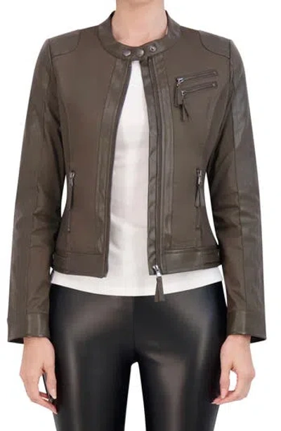 Ookie & Lala Mixed Media Moto Jacket In Olive