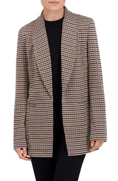 Ookie & Lala Oversize Houndstooth Shawl Collar Blazer In Brown