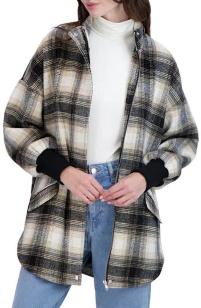 Ookie & Lala Oversize Plaid Jacket In Brown Ivory
