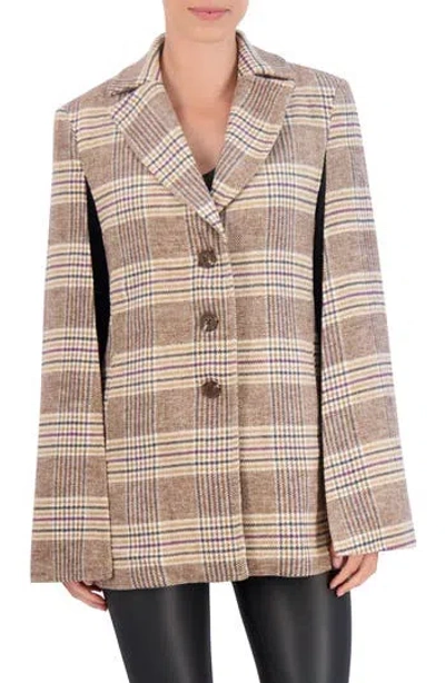 Ookie & Lala Plaid Cape Jacket In Brown
