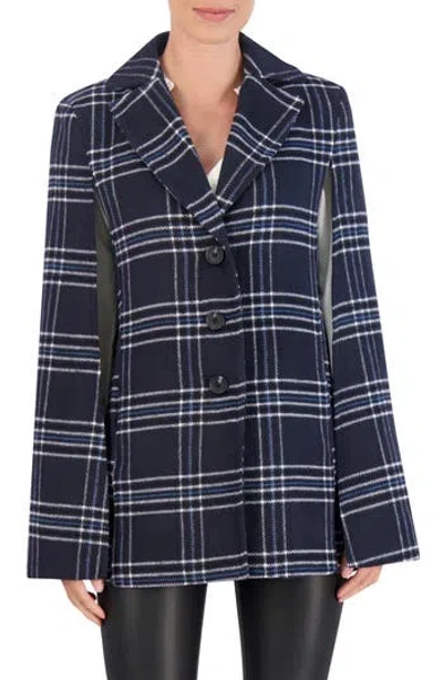 Ookie & Lala Plaid Cape Jacket In Navy/ White