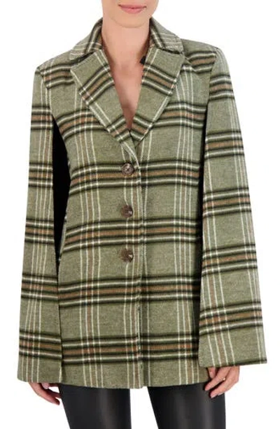Ookie & Lala Plaid Cape Jacket In Olive/ Black