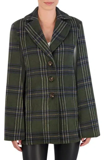 Ookie & Lala Plaid Cape Jacket In Olive/ Camel