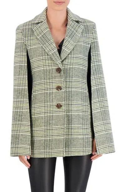 Ookie & Lala Plaid Cape Jacket In Olive/ White