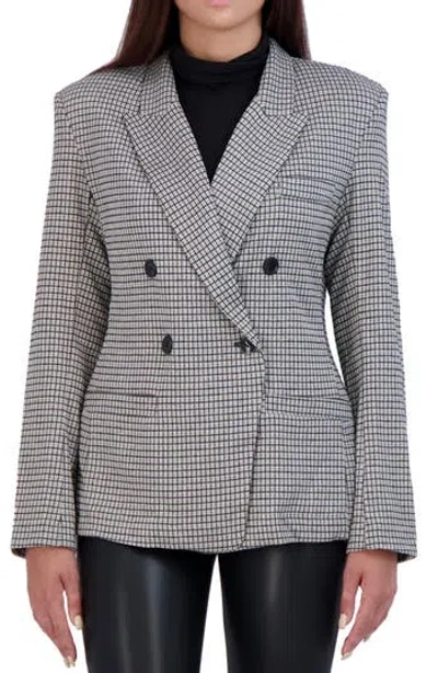 Ookie & Lala Plaid Double Breasted Blazer In Black/beige