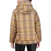 Ookie & Lala Plaid Faux Fur Lined Utility Crop Puffer Hooded Jacket In Camel Black