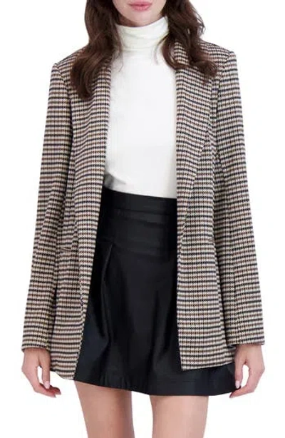 Ookie & Lala Plaid Shawl Collar Blazer In Black/brown/camel
